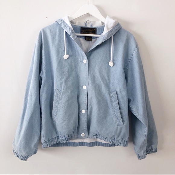 Vintage Jackets & Blazers - Vintage Eddie Bauer denim chambray hooded button up jacket size small